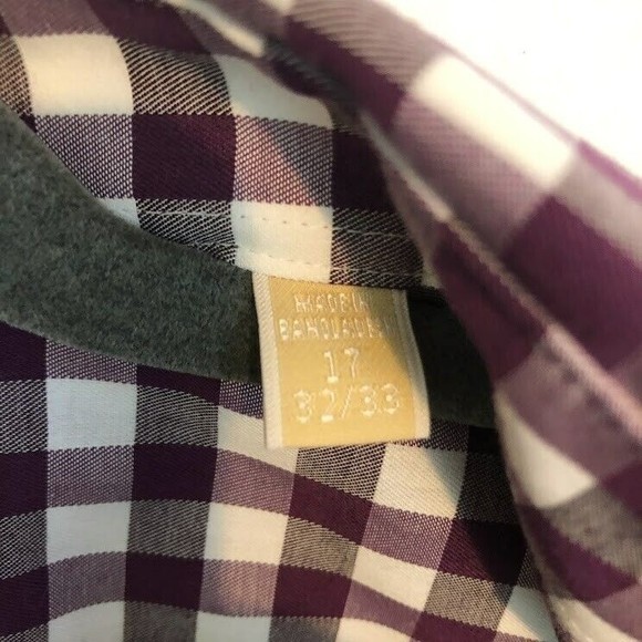 Michael Kors NWT Mens No Iron Button Up Shirt Size 17 32/33 Dark Purple Check - Picture 3 of 7